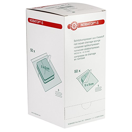 NOBATOP-S sterile Schlitzkompresse paarweise verpackt 50 x 2 Stück, Größen:5.0 cm x 5.0 cm