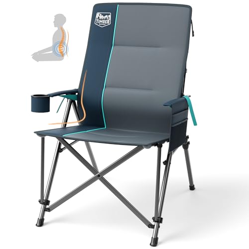 10 Best Camping Chair for Tall People: Top Heavy-Duty Comfortable Picks 9 TIMBER RIDGE Oversized Camping Chair with Lumbar Support, Portable Folding Chair Heavy Duty for Adults Supports 450 LBS for Outdoor Camping, Lawn, with High Back, Cup Holder, Side Pocket - Blue