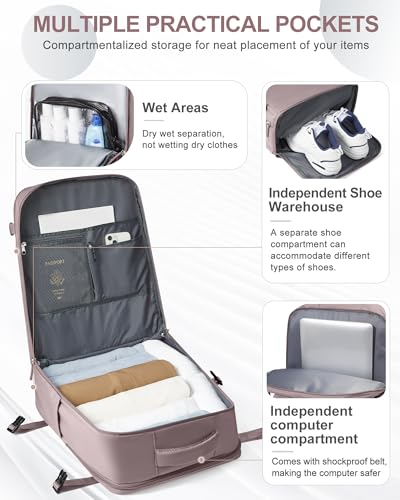 Image of coowoz Large Travel Backpack Carry On for Women Man Waterproof Gym Backpacks with Laptop Compartment Mochila de Viaje Teacher Personal Item Backpack Rucksack Airplane Accessories Must Haves Lotus Pink