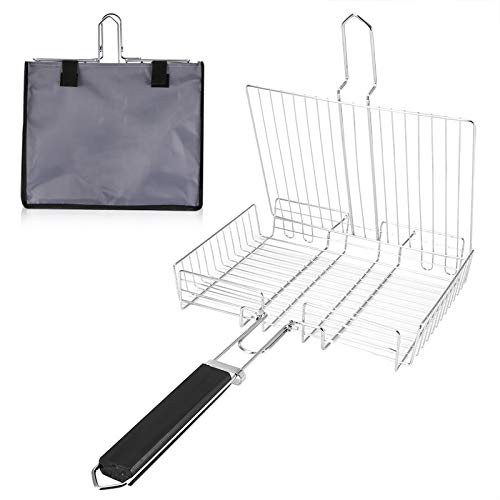 Parrilla Plegable para Barbacoa Malla para Rejilla Desmontable Cesta de Verduras a la Parrilla Cuadrada Clip de Red para Pescado a la Parrilla Accesorios Portátiles para Barbacoa para Acampar