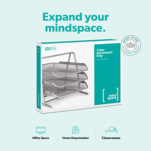 Mindspace Desk Organizer Paper Tray with 3 Tier Desktop File Organizer | Office Organizer & Stacking File Holder, Document Organization for Desk | The Mesh Collection, Silver - Thumbnail 7