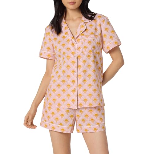 Image of Bed Head PJs Women's Short Sleeve Woven Cotton Sateen Shorty Pajama Set - Organic, Soft, Lightweight, Classic Fit Sleepwear