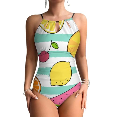 Monokini une pièce gainant imprimé fruits pour femme élégante