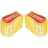 CREATCABIN Épaulettes à Pompons 2 pièce avec Franges Dorées et Pompons Rouges Style Punk Amovibles et Munies D'Épingles pour Blazer Veste de Cosplay Costume Accessoire de Costume 20x8cm/7.87x3.15inch