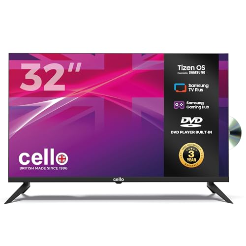 Cello C3226TZF Frameless 32 Inch HD Smart TV with DVD Powered by Tizen Operating System Cloud Gaming without Console - Bluetooth HDMI USB & Wi-Fi Connectivity Made in UK