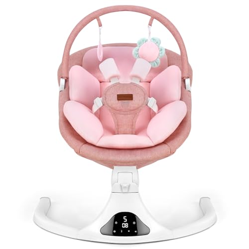 Baby Swing, Infant Swing with Remote Control, 5 Speed Adjustable, Machine Washable Seat Pad, 5 Point Safety Harness, Bluetooth Music, Electric Swing...