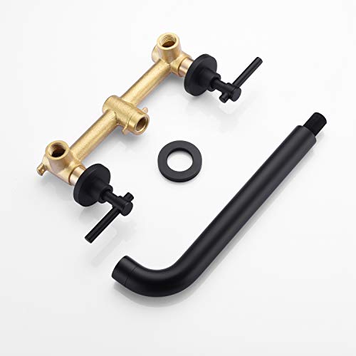 Wall Mount Tub Filler Matte Black Tub Faucet High Flow Two Handles Solid Brass, Long Spout Reach, Sumerain #TOP5
