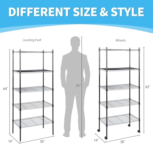 Image of Simple Deluxe 5-Tier Storage Shelves, 29.92 inch W x 13.78 inch D x 65 inchH Adjustable Heavy Duty Wire Shelving, 1250 Lbs Loading Capacity, Black