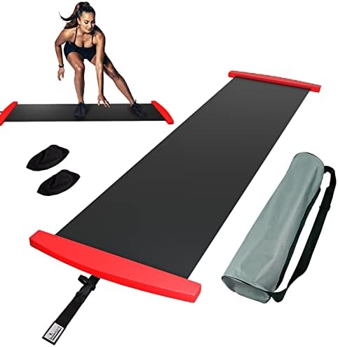 Slide Board Set with Adjustable Carrying Bag & Booties, Portable Pros Ice Hockey Training Aid, Indoor Fitness Equipment, for Multiple Core Exercise, Home Skating, and Hockey Sports