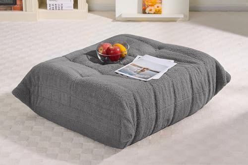 Image of Bean Bag Pouf Ottoman, Foot Stool, Foot Rest with Memory Foam Filled, Rectangle Ottoman for Living Room, Bedroom, Office (Grey Teddy)