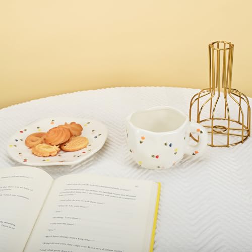 Taza de cerámica Koythin con plato, 10 oz, colorido floral miniatura 6