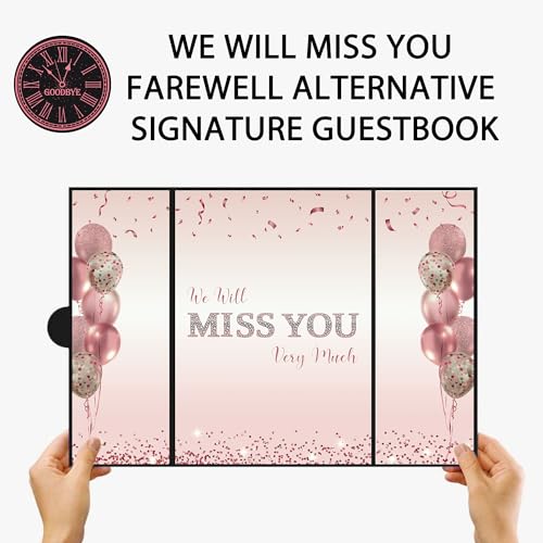 Image of DARUNAXY Rose Gold Farewell Party Decorations for Women, We Will Miss You Very Much Alternative Signature Guest Book Girls Going Away Gifts Signing Card Board for Retirement Graduation Party Supplies
