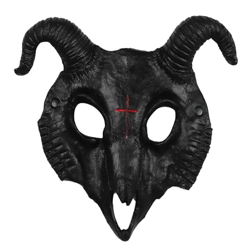 LVOW Realistic Skull Goat Face Mask Black Scary Goat Head Masks Halloween Party Masquerade Cosplay Costume Accessory for Adults