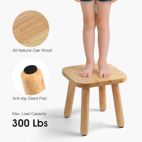 Image of Solid Wood Step Stool 9.3 inch - 300lbs Capacity Plant Stand Indoor, Smal Stools to Sit on, Multi-Use Footstool for Bathroom /Bedroom /Kitchen(Natural Color)