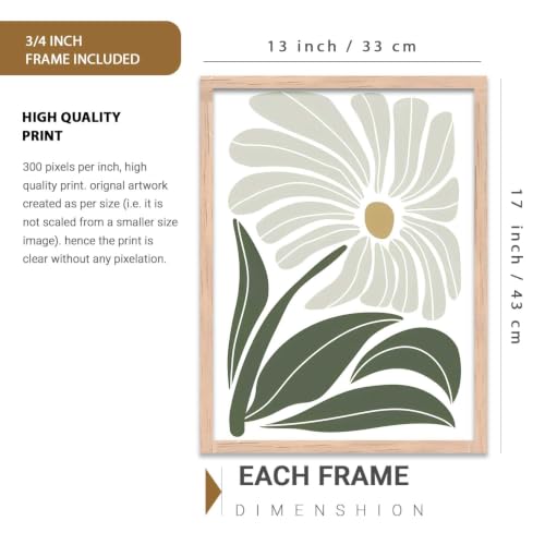 Image of kotart Aesthetic Boho Floral Art Home Decoration Painting | Floral Paintings With Frame For Living Room Bed Room Hotel Wall Decor Digital Reprint Set of 3 (13X17 inch)