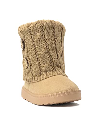 Image of REDVOLUTION Kids Boots Toddler Girls Cute 2 Buttons || Rhinestone Faux Fur Suede Knitting Shoe