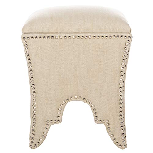 Safavieh Home Collection Deidra Beige With Silver Nailhead Trim Ottoman #TOP3