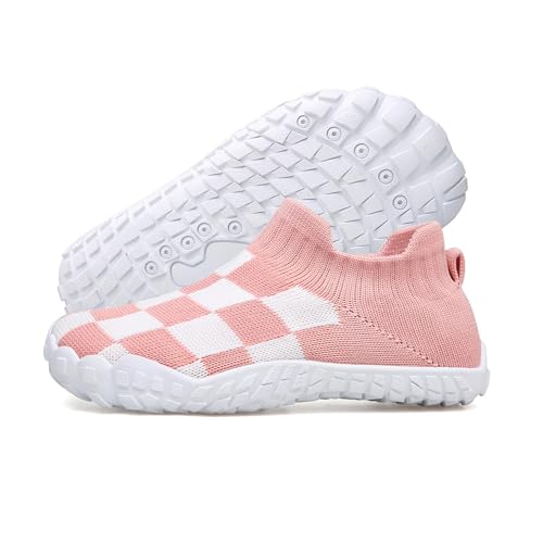 Toddler Barefoot Water Shoes Toddler and Little Kids Boys Girls Checked Quick Dry Slip-on Sock Shoes Breathable Mesh First Walking Sneakers2