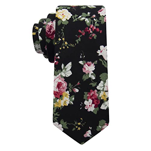 Image of Mantieqingway Floral Ties for Men Skinny Cotton Tie Flower Necktie