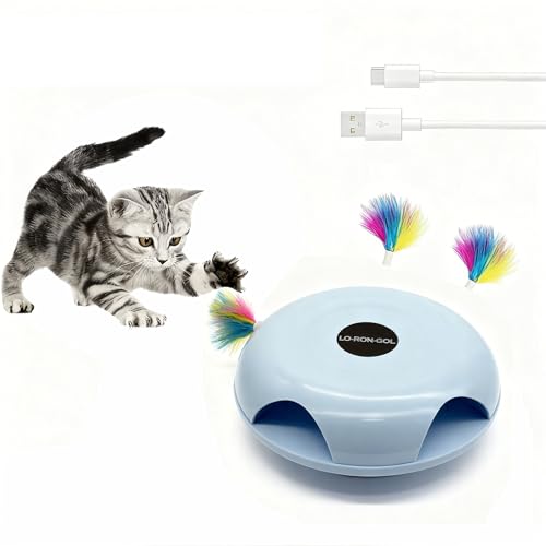 LO-RON-GOL Interactive Whack-a-Mole Cat Toy Automatic Mushroom Feather Pop-Up Play Toy for Cats Cognitive Stimulation & Exercise Durable Pet Entertaining Game (Blue)
