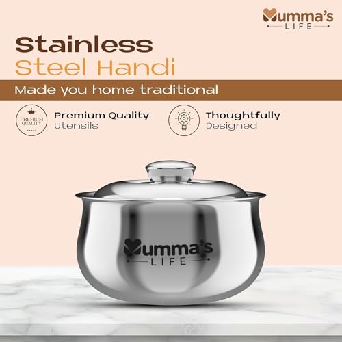 Image of Mumma's LIFE Double Wall Belly Casserole Set of 3 (1000ml, 1800ml & 2200ml) | Stainless Steel Solid Casserole with Steel Lid | Insulated, Lightweight & Durable Serving Bowl