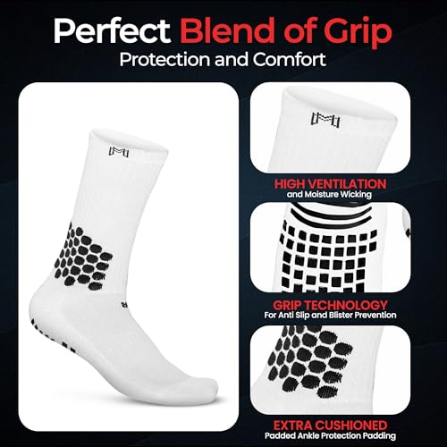 MediCaptain Soccer Grip Socks - Cushioned Ankle Protection, NonSlip Socks With Grip Pads, Athletic Socks for Men Women Youth
