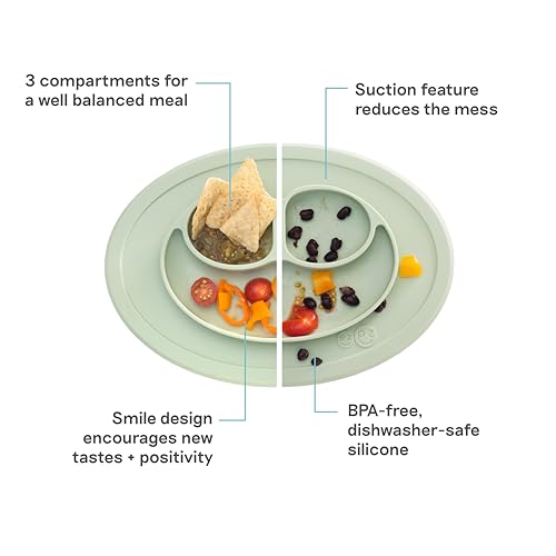 ezpz Mini Mat Suction Plate (Sage) — Three-Compartment Silicone Feeding Placemat — view 2