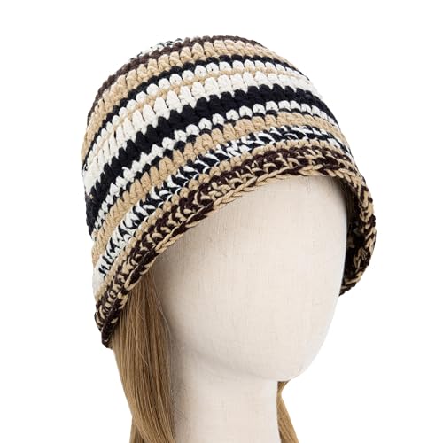 OSOPLAY Chapéu de pesca listrado dobrável quente de inverno feito à mão com boné de crochê colorido