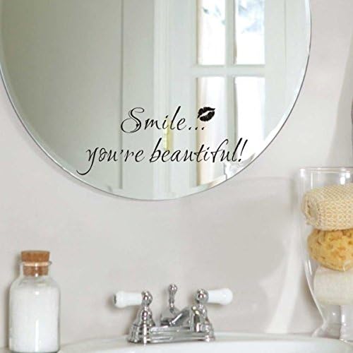 Bathroom Wall Decal You're Beautiful Wall Sticker Smile Bathroom Decor (Small,Brown)