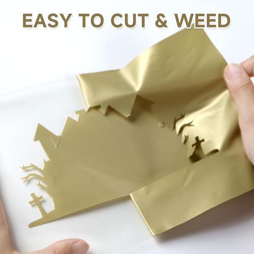 Image of RENLITONG Soil Golden HTV Iron on Vinyl 12 Inch by 10ft Roll Heat Transfer Vinyl for T-Shirt HTV Rolls for All Cutter Machine - Easy to Cut & Weed for Heat Transfer Design