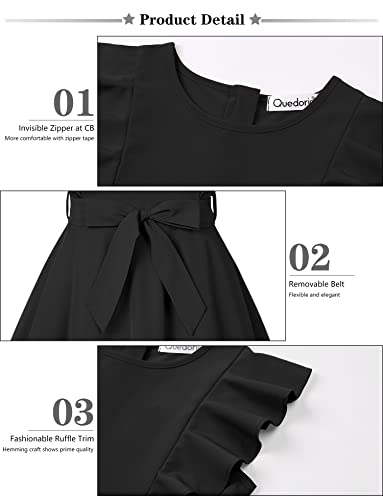 Quedoris Girls Ruffle Trim Sleeveless Belted Dress With Zipper Black 130Y #TOP4