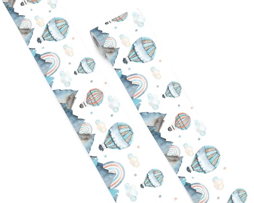 FLFK Wallpaper Border - Peel and Stick Wall Paper, Self Adhesive Removable PVC Borders Sticker, Waterproof Decor Trim for Kid Room, Hot Air Balloon and Mountain, 4" x 240"