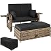 Produktbild tectake 800934 Aluminium Polyrattan Lounge, 2er Garten-Sofa mit 6-Fach Verstellbarer Rückenlehne, wetterfest und rostfrei, inkl. Auflagen, Kissen + Schutzhülle (Natur | Nr. 403709)