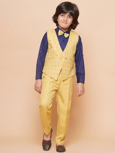 Image of AJ DEZINES Kids Cotton Blend Checkered Clothing Suit Set For Boys With Waist Coat