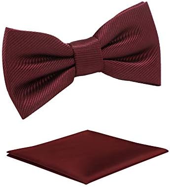 fortunatever Boys Solid Pre-tied Bow Ties,Burgundy Red Adjustable Tuxedo Bowtie For Boy With Multiple Colors+Pocket Square (11''-19'')