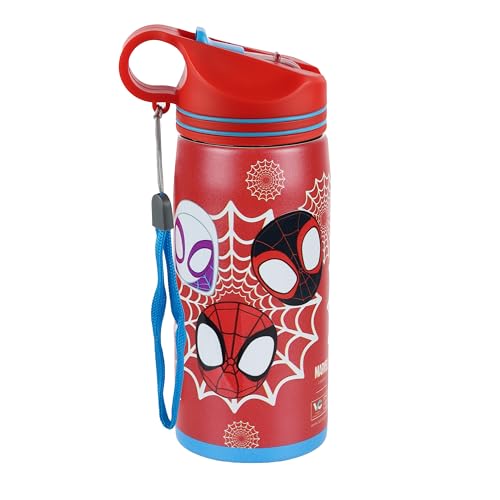 Image of Marvel Avengers Superhero Spiderman Stainless Steel SIngle Wall Sipper Water Bottle For Unisex Kids School And Travelling | 500 Ml | RED | AZ2061 (Power Of Three)
