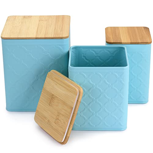 MegaChef 3 Piece Square Iron Canister Set in Turquoise by Megachef - Image 3