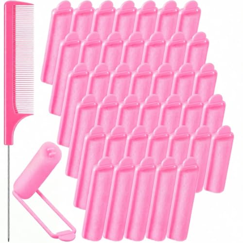 Syhood 43 Pcs Foam Sponge Hair Rollers Set Women, Tail Comb, Pink