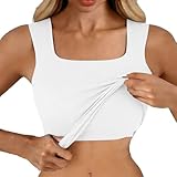 ZTFYKLIN Camiseta Blanca Mujer Camisola De Entrenamiento Con Cuello En U Para Mujer, Sin Mangas, Ajustada, Elástica Y Alta (White, L) Tirantes Crop Top Manga Larga Hombre Ropa Verano Niña 12