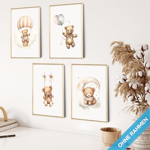 mojoliving Bilder Kinderzimmer jungen Baby Zimmer Poster Set Wandbilder Kinderzimmer mädchen Babyzimmer Deko Bilder für Baby Zimmer Dekoration (Set Teddy)