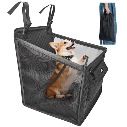 Dog Car Seat for Medium Dogs up to 50lbs, Foldable Booster Seat for Back Seats, Waterproof Pet CarSeat with Safety Belt and Non-Slip Bottom, Pet Seat Cover for Cars, Trucks and SUVs