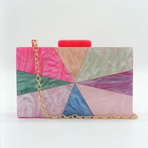 Image of Acrylic Clutch Purse for Women Colorful Evening Handbag Geometric Marbling Box Bag with Detachable Chain