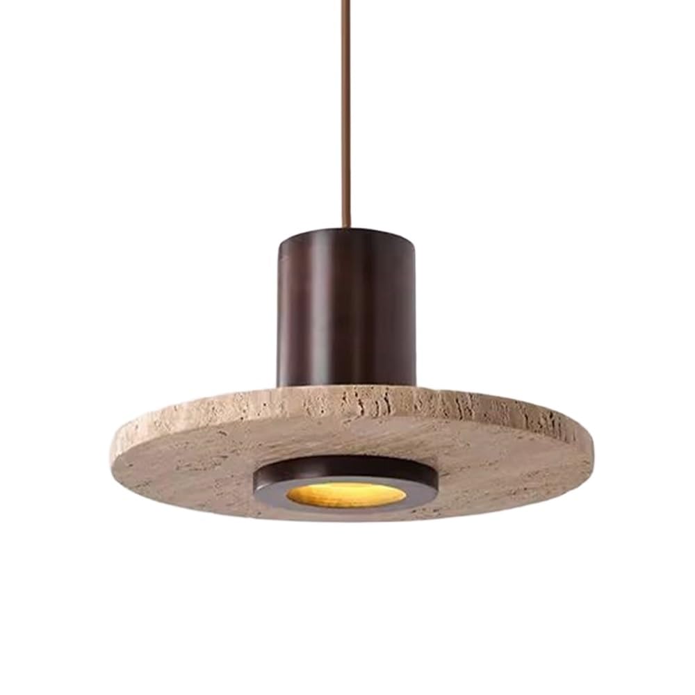 LYMSXAZOU Travertine Pendant Lamp Natural Stone LED Hanging Light Wood Ceiling Lamps 5W 3000K Lighting for Kitchen Island Dining Room Cafe bar(Wood Color)
