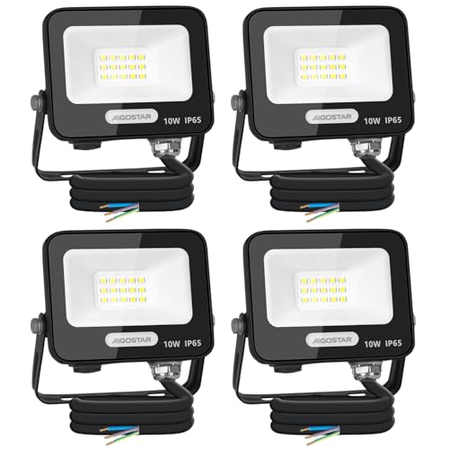 Aigostar Foco LED Exterior 10w 825LM: Foco Proyectore LED Exterior Impermeable IP65 6500K Blanco Frío para Garaje Jardín Patio Parque. 4pcs