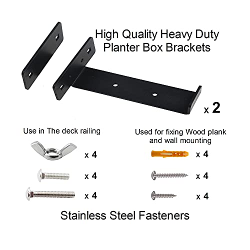 Zensen Deck Railing Planter Box Brackets, Deck And Fence Rail Universal Planter Box Outdoor Hanging Brackets, Window Box Brackets, Fence Flower Box Brackets, Heavy Duty Iron (6Inch), Black, Ys21Tl-6In #TOP1