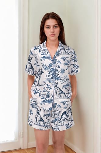 Image of SHESHOW Satin Pajamas for Women Set Preppy Animals Pjs Short Sleeve Shorts 2 Piece Loungewear Sets XS-XXL