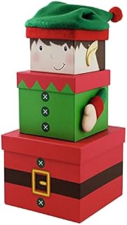 Oxford Novelties Elf 3 Stack-able Nest Gift Present Boxes Christmas Eve Character With 1 Bunting