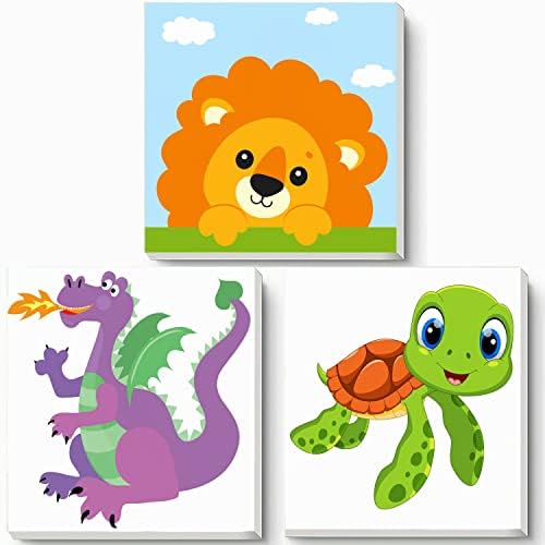 Hiolife paint by numbers kits for kids and beginner,painting set for girls and boys,DIY acrylic oil painting on canvas,8 x 8 inch 3 pack -with framed