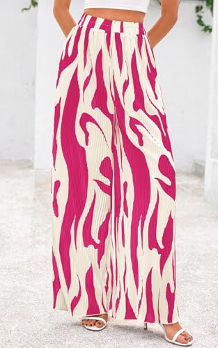 Image of PRETTYGARDEN Womens Pants Dressy Casual Wide Leg Graphic Print Lounge Pants Women Comfy High Waist Pleated Palazzo Pants