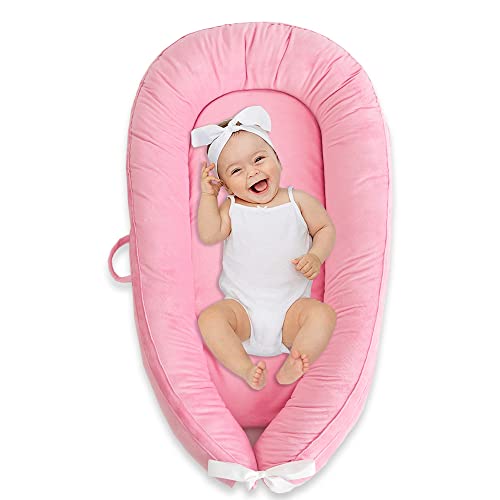 Baby Lounger Cover,Newborn Lounger Cover for Baby, Baby Nest Cover,Snugly Fit Infant Lounger for Baby, Infant 100% Cotton Breathable Sleeping Bed Cover for Newborn (Pink)